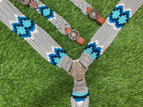 Showman Corded One Ear Headstall and Breast Collar Set - Gray&#47;Blue #3